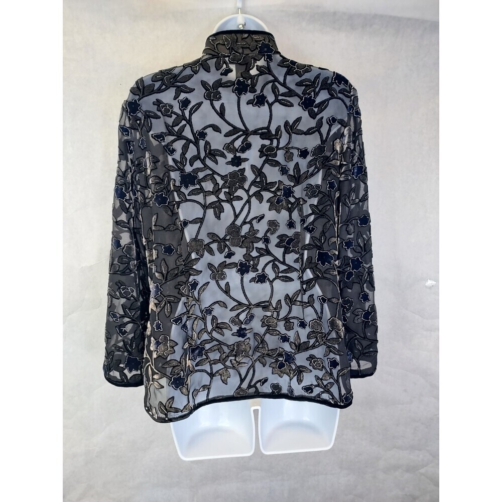Anis A Velvet Burnout Blouse Women S Silk Floral Black Asian Inspired Frog Clasp - Picture 4 of 16